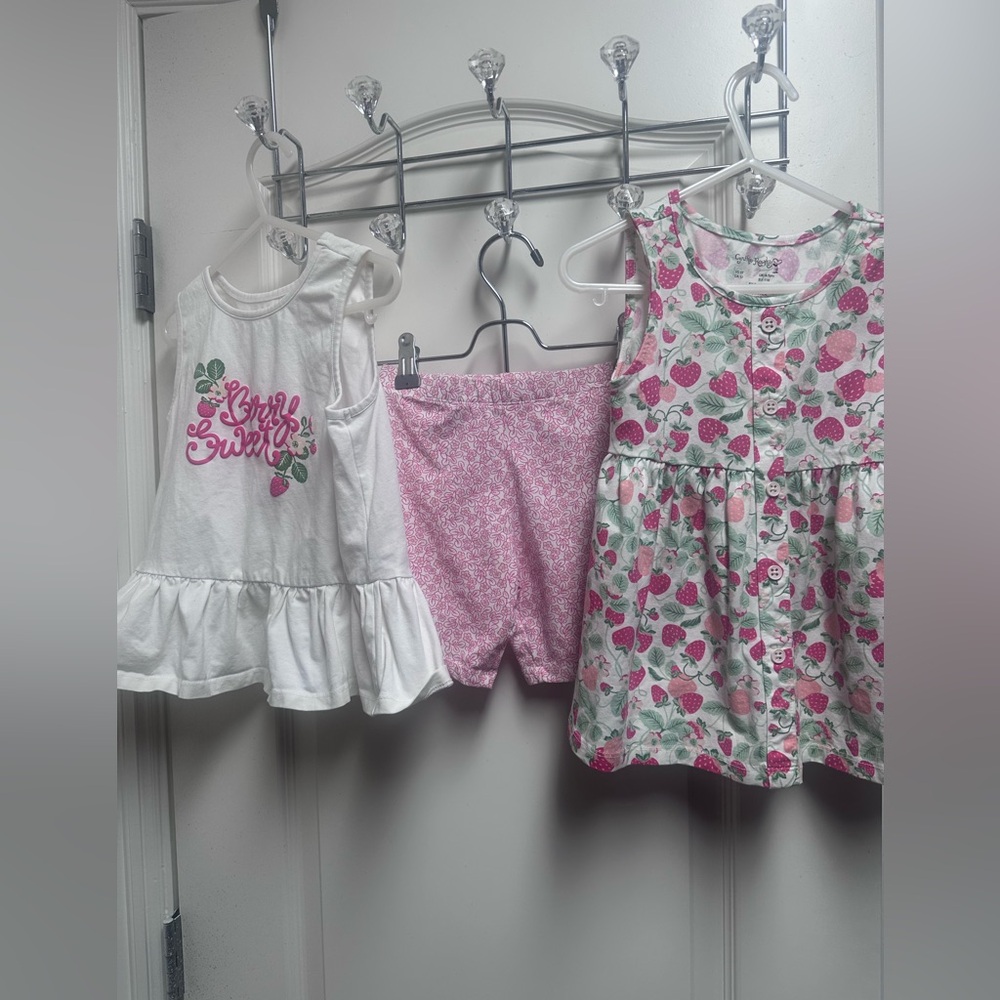 Girls' 3 piece Strawberry Floral 2 Tops and Short Set